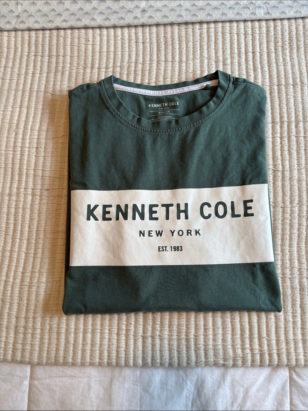 Kenneth Cole Forest Green Crewneck with White Logo Panel